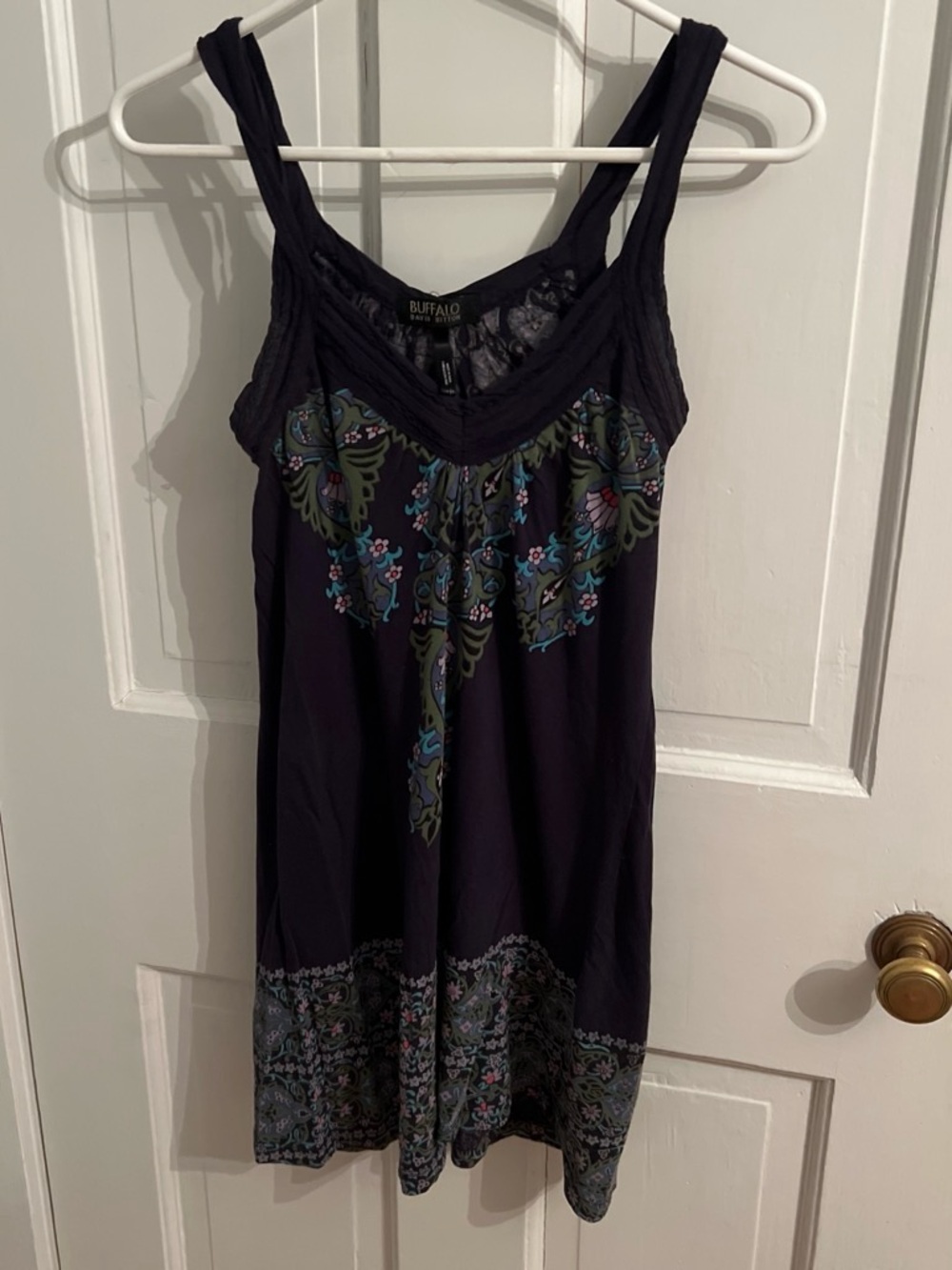 Vintage Buffalo David Bitton Navy Tank long top with Teal & Olive Embroidery